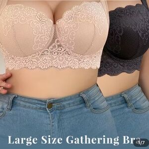 Lace Gathering Bra - Black and Beige